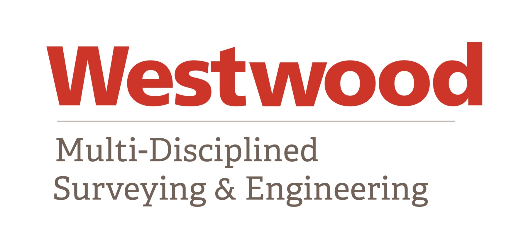 Westwood in bold red font, followed underneath in smaller gray font: multi-disciplined surveying & engineering