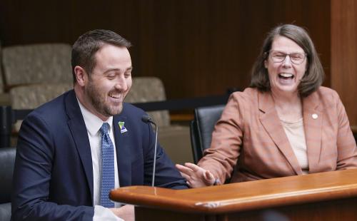 MnSEIA's Logan O'Grady testifies at MN House Hearing with Representative Patty Macomb