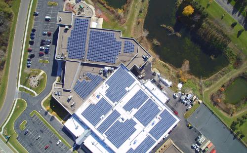 Residential rooftop solar panels on office MnSEIA policy