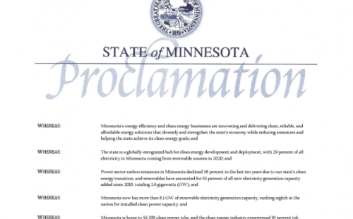 Minnesota Clean Energy Business Day Proclamation MnSEIA