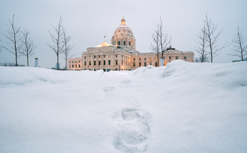 Minnesota Capitol with snow cover 