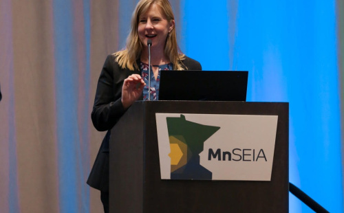 Speaker Melissa Hortman at MnSEIA's annual Gateway to Solar Conference
