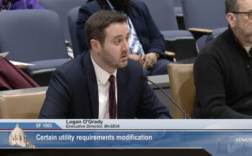 MnSEIA Logan O'Grady at Minnesota State Capitol for solar policy