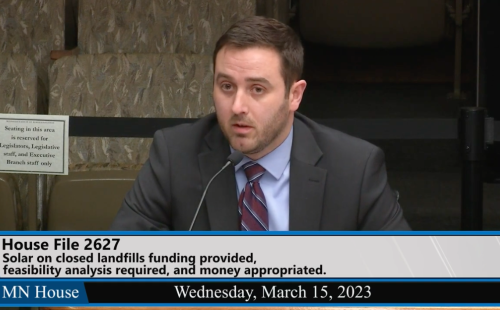 Logan O'Grady testifies for MnSEIA at Minnesota State Capitol