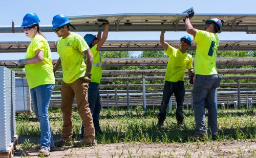 Solar installers install panels for solar project - MnSEIA, Knobelsdorff