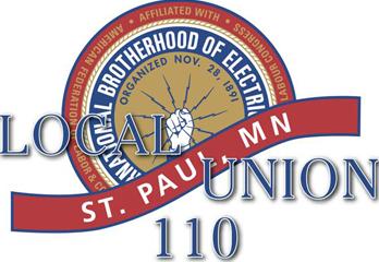 IBEW Local 110 MnSEIA member logo Red Gold & Blue